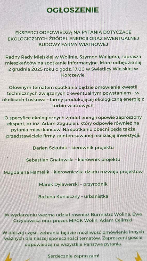 Eksperci odpowiedz na pytania o zielon energi. Spotkanie informacyjne w Koczewie ju 2 grudnia