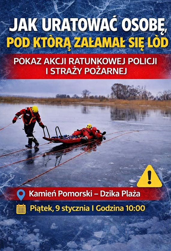 POKAZ AKCJI RATUNKOWEJ - Jak uratowa� osobe, pod kt�r� za�ama� si� l�d