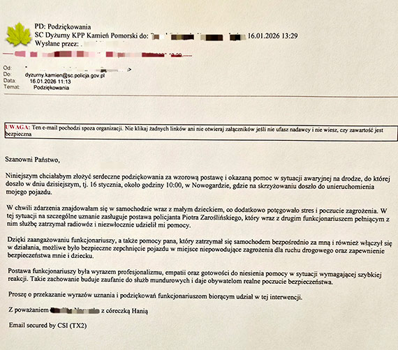 Podziękowania za wzorową postawę policjantów